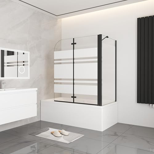 Acezanble Badewannenfaltwand Badewannenaufsatz 2tlg Faltwand 90x140cm Duschabtrennung Duschwand Schwarzrahmen Mit Seitewand 70cm