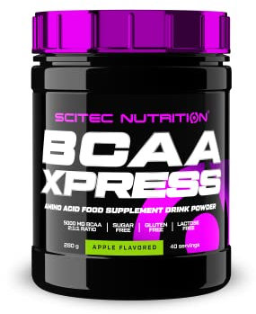 Scitec Nutrition BCAA Xpress, Sin Azúcar, Gluten y Lactosa, 5g BCAA Puros, Recuperación y Crecimiento Muscular, Proporción de Aminoácidos 2:1:1, Aromatizado y Fácil de Mezclar, 280 g, Manzana