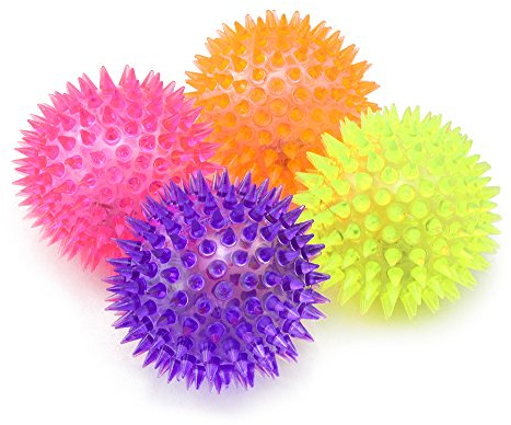 com-four® 4X Blink-Igelball mit LED Licht, Spielball, Blinkflummi, Stachelball, Mitgebsel für Kindergeburtstag, Gummiball Spielzeug - Massageball, Springball, Leuchtball Ø 7 cm [Auswahl variiert]