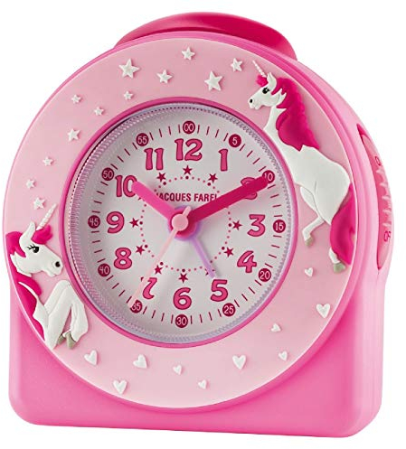 JACQUES FAREL Kinderwecker Lernwecker Mädchen 3D Einhorn Pink Rosa Analog Quarz ohne Ticken mit Licht und Snooze Alarm ACW 50