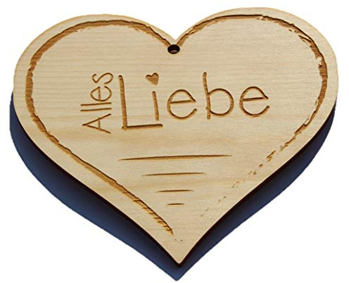 myZirbe Zirbenherz - Alles Liebe - Spruch Geschenk aus Zirbenholz Holz inkl. Band zum Aufhängen