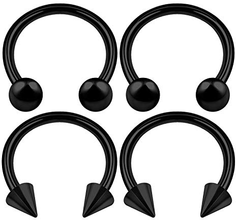 KJM FASHION 4 STK Eloxiert Schwarz Hufeisen Ohr 1,6 mm 14 g 12mm 1/2 4mm Kugel Und Kegel Helix Cartilage Septum Nose Ohrringe Piercing Schmuck 2955