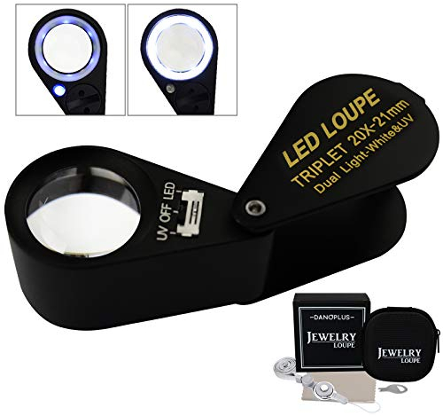 20x Vergrößerungsglas Schmuck Lupe LED UV Licht 21mm Achromatisch Triplett Linse Optisch Glas, Tasche Juwel Vergrößerung Werkzeug Juwelier, Briefmarke Philatelist, Münze Numismatik