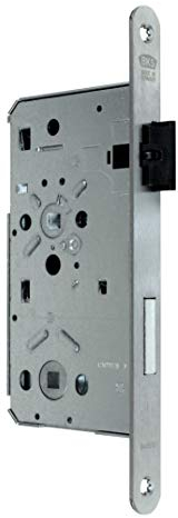BKS Badezimmer Türschloss mit Vierkant, mit Flüsterfalle Kl.III BAD 55/78/8 mit Edelstahl Stulp 20 x 235mm abgerundet, DIN Rechts incl. SN-TEC® Montageset
