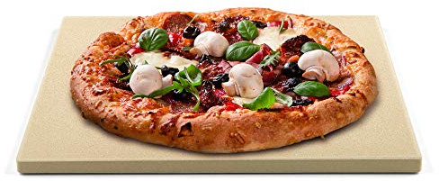 Cook N Home Pizza Grilling Baking Stone with Scraper, 16-Inch x 14-Inch Rectangular Heavy Duty Cordierite Bread Stone for Oven and Grill, Thermal Shock Resistant Ideal for Baking Crisp Crust Pizza