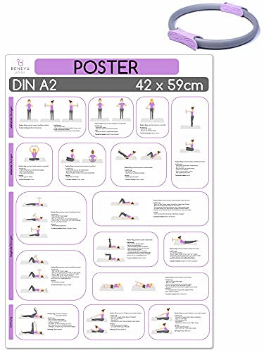 beneyu ® Pilates Poster für Pilates Ring & Oberschenkeltrainer in Deutsch, DIN A2 (60x42cm) Klimaneutrale Produktion - (auf A4 gefalzt)