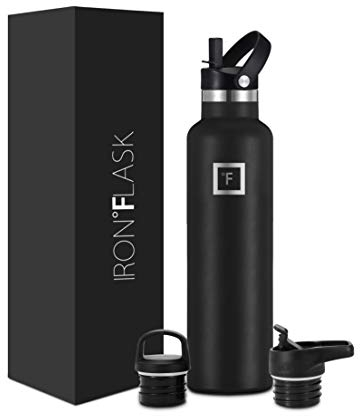 Hydration Camping & Hiking Flask - 710ml 3 Lids (Narrow Straw/Spout Lid) - Stainless Steel Water Bottle with Straw Lid - Metal Double-Walled Insulated Leakproof - Sports Gym School Kids