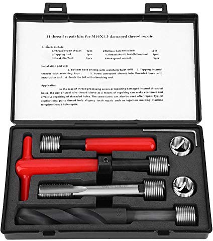 11 Stücke M16x1,5 Gewindereparatursatz Gewindehülse Gewindereparatursatz Edelstahl Innengewinde Reparatur Zubehör Sortiment Kit Gewindeeinsatz Werkzeug, Schrauben