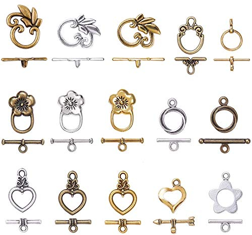 PandaHall 120 Sets 15 Stile Kippverschluss, T-Bar-Verschlussverschlüsse IQ-Kippverschlüsse Blumenherzverschlüsse Ergebnisse für die Schmuckherstellung von Halskettenarmbändern