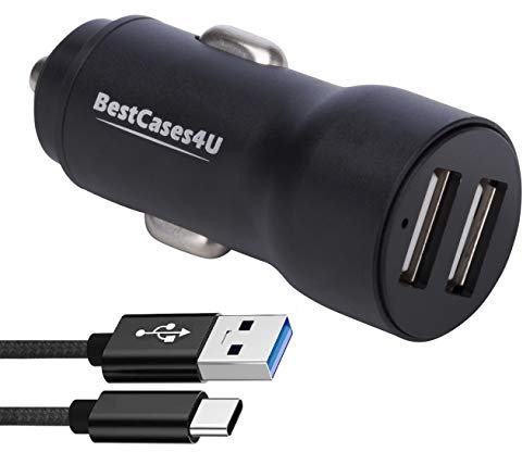 NWNK13 Fast Car Charger for Motorola G9 Plus Mobile Phone in Car Charger 2 Port USB Car Adapter Fast Charging 4.8A with 1mt Type C USB Cable High Speed Lead Wire for Moto G9+ (Black)