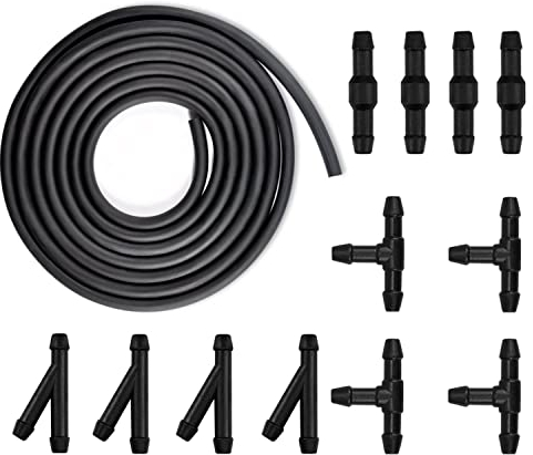 YIXISI Kit de Tuyau Essuie-Glace 4m - Lave-Glace avec 12 Pièces Raccord (Type Y I T) - Tuyau de Pare-brise - Noir