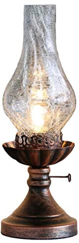 LANMOU Tischlampe Glas Vintage Petroleumlampe,Retro Schlafzimmer Nachttischlampe E27 Nostalgie Kerosin Lampe Antike Traditionelle Dekorative Öllampe mit Riss Glas Lampenschirm,Clear, H 40cm