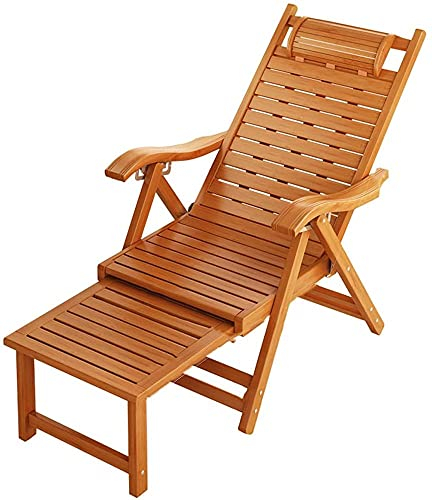 QIANG Chaise Longue Bois Pliable, Bambou Chilienne Jardin Exterieur avec Repose-Pieds, Bain De Soleil Pliable pour Plage Balkon