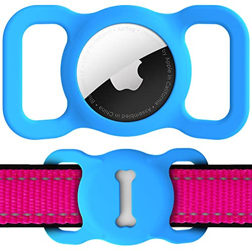 Hundehalsband Halter für AirTag, Air Tag Hund GPS Hülle, Silikon Anti-Lost Haustier Tracker Halsband Wasserdicht Anhänger und Leicht, Kompakte Größe, GPS Schutzhüllen Zubehör Heimtiertracker,Blau