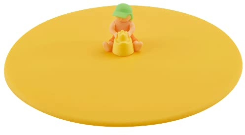 Lurch 210885 Mein Deckel Beach Kids Simon Sandburg, Glasabdeckung aus BPA-freiem Premium-Platin-Silikon, Ø 10,5cm, Gelb