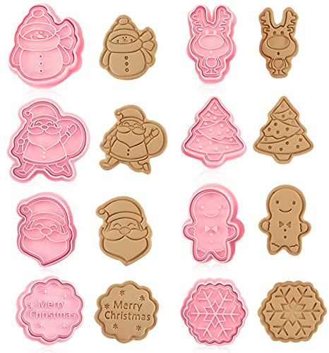 Lot de 8 Emporte pièces Noël, 3D Moule Biscuit Plastique, Emporte-pièces 3D en plastique Biscuit Moule Noël avec poussoir Moule Cookie 3D Emporte Moule à Biscuits pour Enfants pour Noel (B)