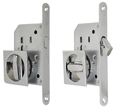 BricoShopping® Set Griffe für die Innentür aus Holz, versenkbar, Schiebetür, Set mit Einbauschloss, Haken, blinde, quadratische Stahldüse (Quadratisch C/Schloss, Chrom glänzend)