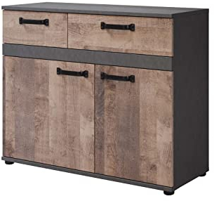 Newfurn Kommode Eiche Tabak Anthrazit Sideboard Industrial Modern - 100x83x41 cm (BxHxT) - Highboard Anrichte - Wohnzimmer Schlafzimmer Flur Büro