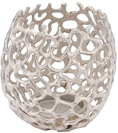 Design Kerzenschale aus Aluminium - 17 x 17 cm/groß - Edler Metall Kerzenhalter in Silber - Deko Gitter Kerzen Ständer Teelicht Halter Becher rund