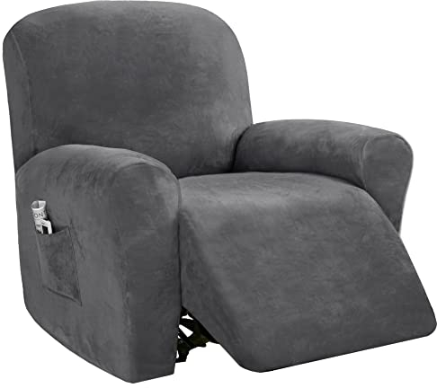 WYJHNLBEDC 4 Stück Sesselschoner für Fernsehsessel/Relaxsessel, Elastischer Stretch bezug aus Dicke Samt für Massagesessel/Relaxsessel mit Liegefunktion/TV Sessel/Relaxliege Wohnzimmer/Sofa 1 Sitzer