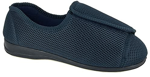 Sleepers Womens/Mens Terry Wide Open Touch Fastening Washable Extra Wide Slippers Navy (EEEE Width) 9 UK