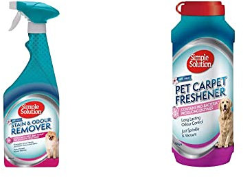 Simple Solution Pet Stain and Odour Remover | Enzymatic Cleaner with Pro-Bacteria Cleaning Power |Spring Breeze 750ml & Pet Carpet Freshener with Enzymatic Cleaning Granules - 500g