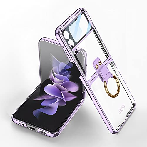 COQUE Custodia Galaxy Z Flip 4,Guscio e Pellicola Integrata Phantom Trasparente Custodia per Cellulare con Anello,Cover Pieghevole per Samsung Galaxy Z Flip 4 5G-Viola