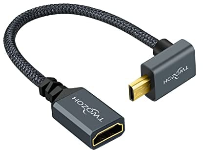 Twozoh Câble d'extension Micro HDMI vers HDMI Coudé vers Le Bas 0,2M, Nylon tressé 90 Degrés, Adaptateur Micro HDMI Mâle vers HDMI Femelle, Supporte 4K@60Hz 1080p