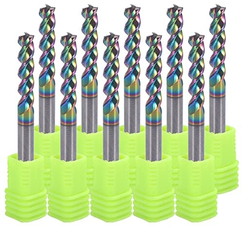 4mm Hartmetall-quadratische Endfräse für Aluminiumkupferanwendungen, 3-Flöte, 4mm Schneiddurchmesser, 4mm Schaft, DLC-Beschichtung, CNC-Fräserbits, Endfräserbits, U-Type Design, 10-Pack (4 x 4 x 17MM)