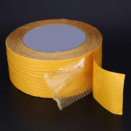 Double Sided Tape Heavy Duty,High Tack Strong Wall Adhesive with Fiberglass Mesh,Cross Shaped Self Adhesive Mounting Sticky Tape for Carpet Splicing,Foam,Textile,50mm X 20m