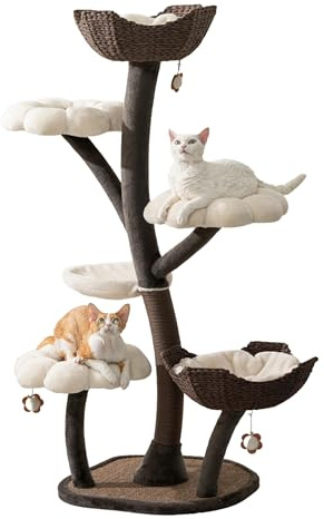 Catry Cat Tree - Blossom - All-in-One Cat Tower with Cat Scratching Post, Cat Hammock, Hand Woven Paper Baskets, & Teasing Toy