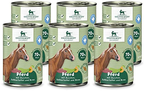 Knuffelwuff Nassfutter Hund | Pferd pur mit Zucchini, Süßkartoffel & Birne | 6 x 400g | ohne Getreide & ohne Zuckerzusätze | Hundefutter nass mit hochwertigem Fleisch | für ausgewachsene Hunde