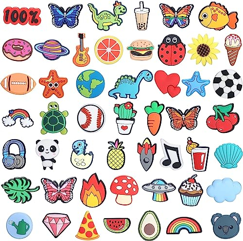 Diamday 50PCS Schuh Anhänger PVC Schuh Dekoration Charms Wasserdicht DIY Fußball Raumschiff Tier Nicht Wiederholbar Gummi Clog Schuh Charms Niedlich Kreativ Schuhdekoration für Schuhe Armbänder A