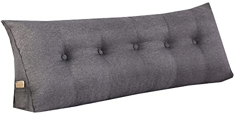 WINARA Einfaches Dreiecks-Lesekissen, großes Rückenlehnenkissen für Bett, Sofa, Tatami, Tagesbettkissen, Keil-Kopfteil-Kissen mit abnehmbarem Bezug (Dunkelgrau, 80x50x20)
