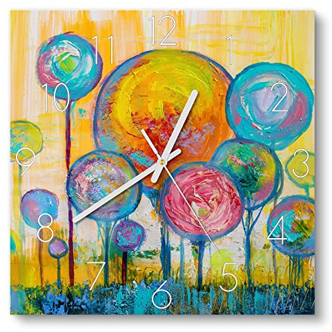 DEQORI Glasuhr | 30x30 cm | Motiv Baumkronen nach Kandinsky | ausgefallene leise Design Uhr aus Glas | Wanduhr für Wohnzimmer & Küche | moderne Hingucker Uhr für die Wand