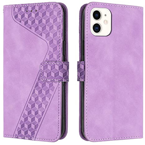TOHULLE Case for iPhone 11, Premium Leather Wallet Case Card Holder Kickstand Magnetic Closure Pattern Embossed Design Flip Folio Wallet Cover for iPhone 11 - Purple