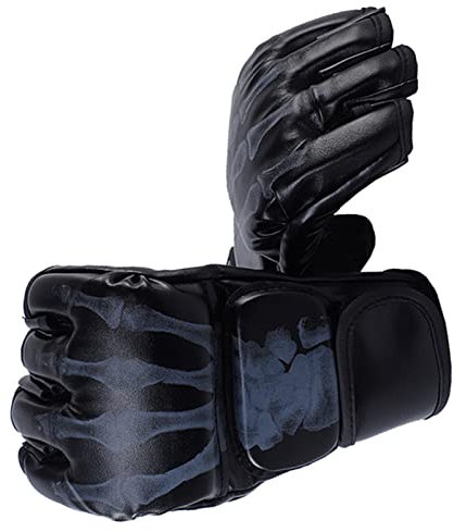 SPYMINNPOO Boxhandschuhe, Half Finger Fight Kickboxhandschuhe Trainingsboxen Boxsackhandschuhe mit Verstellbarem Armband f¨¹r M?nner und Frauen (Geisterhand-Stil Schwarz)