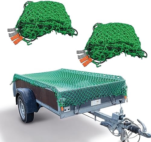 CargoVA® 2er Set Anhängernetze 2x3M [DEKRA Geprüft] - Hängernetz mit Gummiseil und Eckenmarkierung - zur perfekten Ladungssicherung