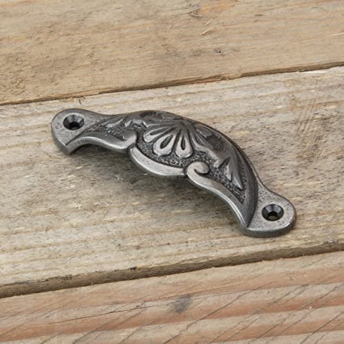 UNDERGROUND PARTS Pewter Finish Cast Iron Cabinet Kitchen Drawer Door Bow Handles Pulls & Knobs (Cup Handle Ornate 100mm)