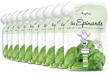 POPOTE - Purée Épinards BIO 120 g - Dès 4/6 mois - Recette Gourmande Sans sel Ajouté - Texture Lisse Adaptée Aux Bébés - Idéale pour la Diversification Alimentaire - Format Pratique à Emporter