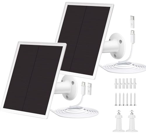 2 Packs 5V Solar Panel for Security Camera, Premium USB Solar Panel Charger IP65 Waterproof, Compatible with Outdoor Rechargeable Battery Powered Cam, 9.8ft USB Cable, 360 Adjustable Bracket
