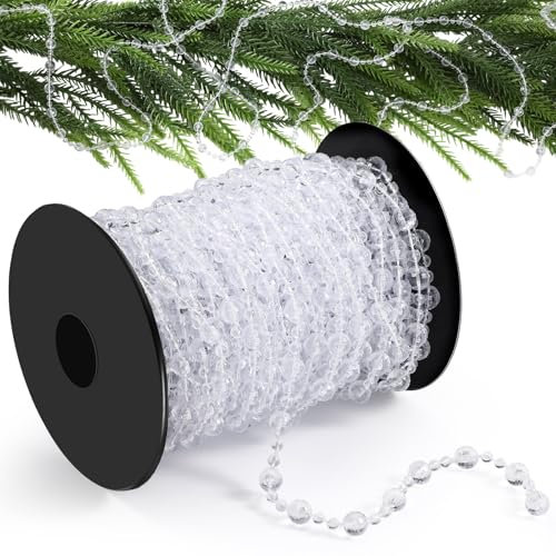 Pangda Weihnachtsbaum-Perlen, Girlande, Stränge für Weihnachtskranz, Dekoration, Tischdekoration, 12 m (transparent)