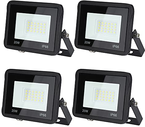 Sonnewelt LED Strahler Außen Fluter 4er 20W Aussenstrahler 1700lm Flutlicht 3000k warmweiß IP66 Wasserdicht Außenstrahler für Sportplatz Rasenflächen Hinterhof Auffahrt Garage Flur Garten