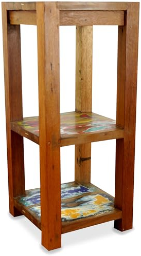 livasia Standregal Teakholz – 30x30x70cm – vielseitiges Bücherregal aus Bali, für Küche, Bad, Wohnzimmer – Nachhaltig recyceltes Holz, hochwertige Qualität, handgefertigt (Bunt)