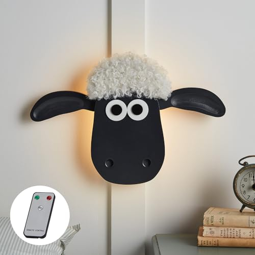 Lights4fun LED Shaun das Schaf™ Wandleuchte mit Fernbedienung Nachtlicht Kinderzimmer Nachtlampe Wanddeko Kinderzimmer