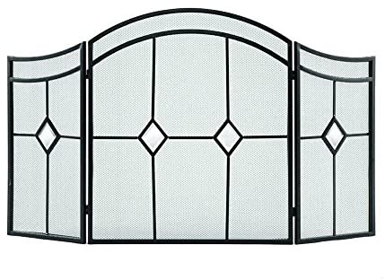 Kaminschutzgitter, 3-teilig, rautenförmiges Glas, Espressostahl, Robustes Netzgewebe, Kaminschutz, Flache Kaminschutzgitter, dekorativ, Feito NA China