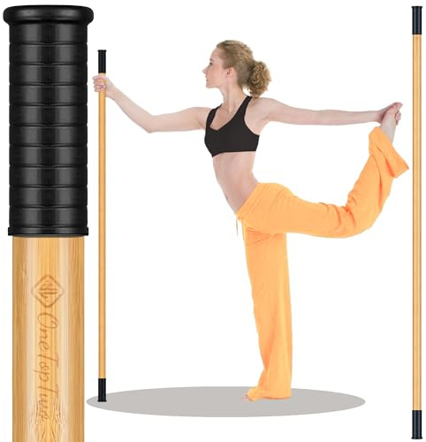 OneTopTwo Mobility Stick-Yoga Stick Bamboo 5ft Long-Stretching Stick-Workout Stick Exercise Bar-Pilates Stick-Balance Fitness Stick-Yoga Dowel Rod Shoulder Mobility(58.8in)