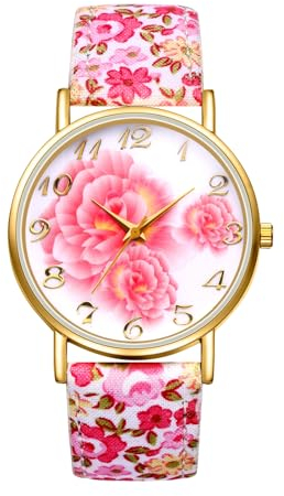 Avaner Uhren Damen Bohemien Lederarmband: Blumen Leder Armbanduhr Analog Quarz Uhr mit Arabisches Ziffern Verstellbares Band für Frauen