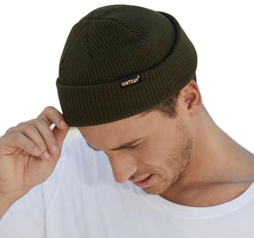 KNITDAY Fisherman Beanie Trawler Sailor Skullcap Knit Short Hat Unisex, Oliv/Blatt für mich (Leaf It to Me), M/Einheitsgröße
