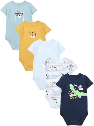 TupTam Baby Body Kurzarm – 5er Set Body Baby aus Baumwolle – Weicher, Atmungsaktiver Kurzarm Body Baby Jungen